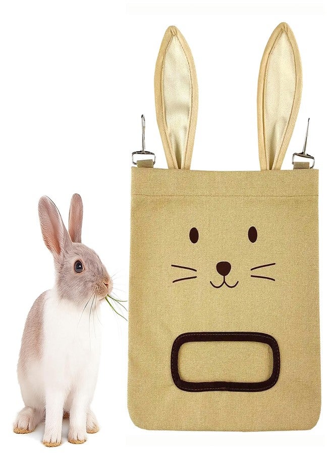 Colenumone Rabbit Hay Feeder Bag - Hanging Rabbit Hay Feeder for Rabbits, Guinea Pigs and Chinchillas, Moss and Alfalfa Hay (Khaki) - Image 1